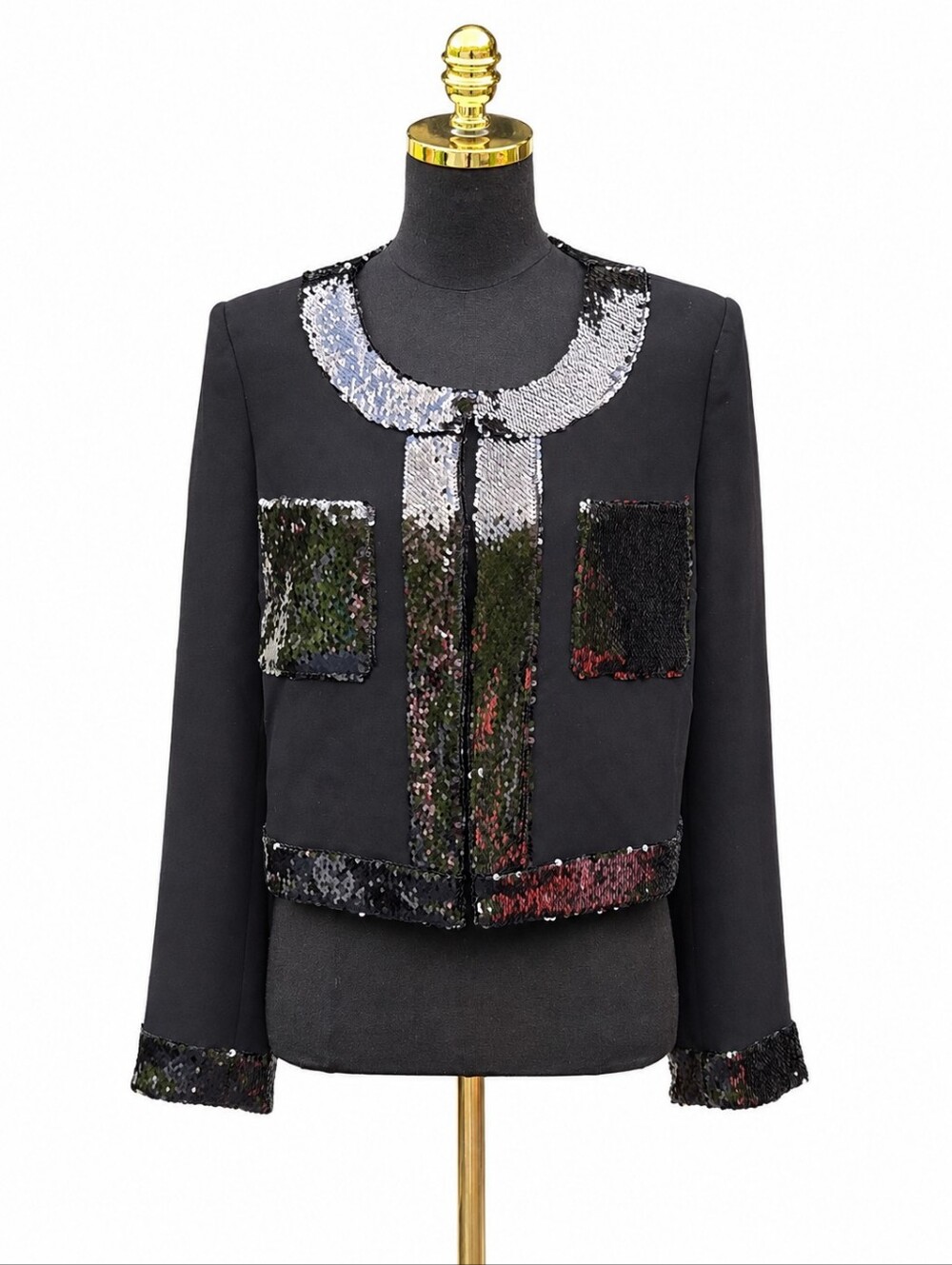 Cinq a Sept Black Sequin Embellished Evening Jacket Blazer Size 10 - Picture 14 of 16